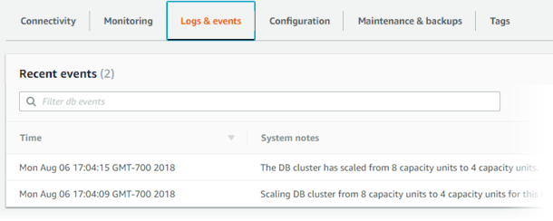 Anzeigen der Kapazitätseinstellungen für Aurora Serverless v1-DB-Cluster