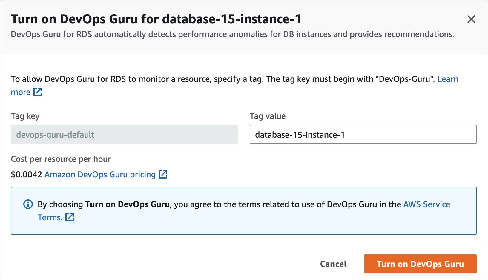 Schalten Sie DevOps Guru in der RDS-Konsole ein
