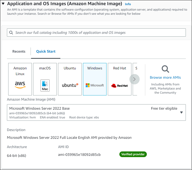 Wählen Sie ein Amazon Machine Image.