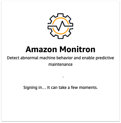 Amazon Monitron logo with gear and pulse icon, indicating machine behavior detection.