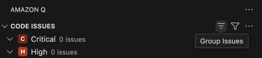 Das Gruppiersymbol auf der Registerkarte „Code Issues“ in Visual Studio Code
