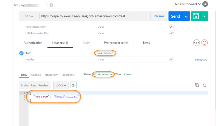 API mit Lambda-Autorisierungs-token "unauthorized" aufrufen