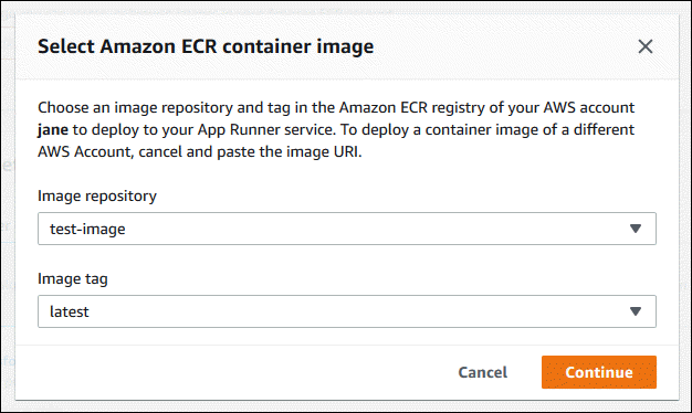 Auswahl eines Amazon ECR-Images bei der Erstellung eines App Runner-Service