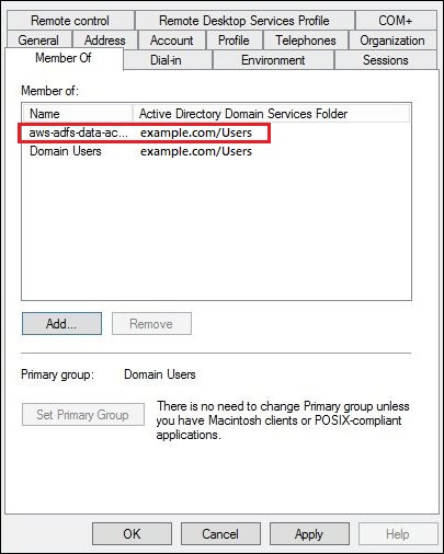AD-Gruppe zu Benutzereigenschaften hinzugefügt.