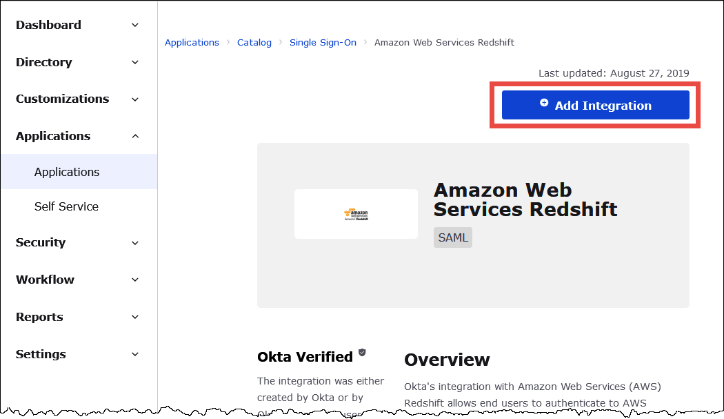 Wählen Sie Add Integration (Integration hinzufügen) aus.