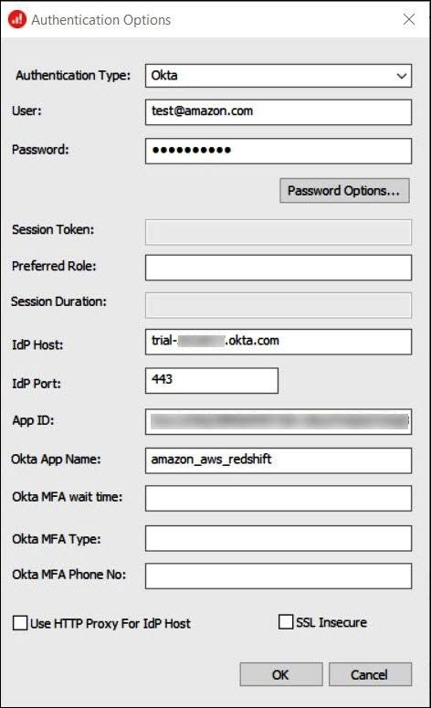 Geben Sie die Authentifizierungsoptionen ein.