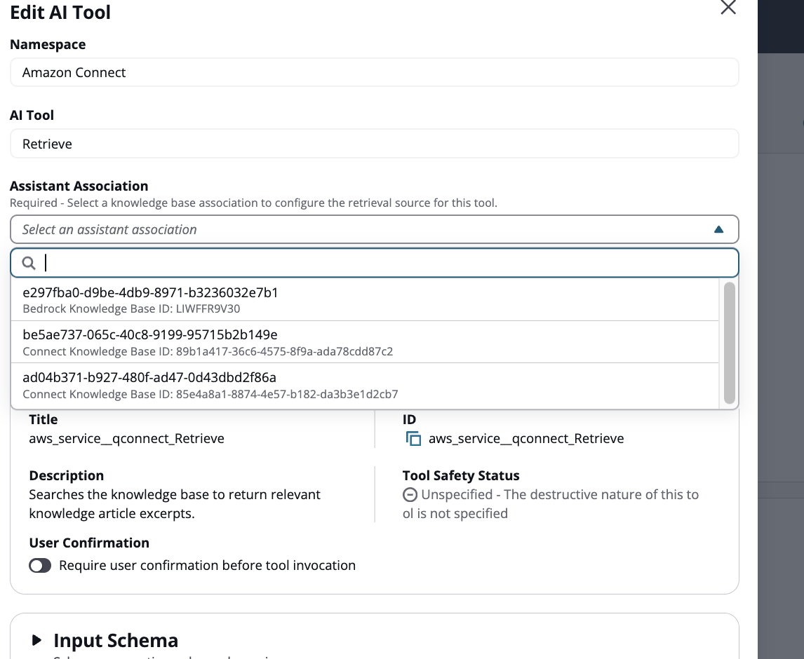 Auswahl der Assistentenzuweisung für das Abruftool.