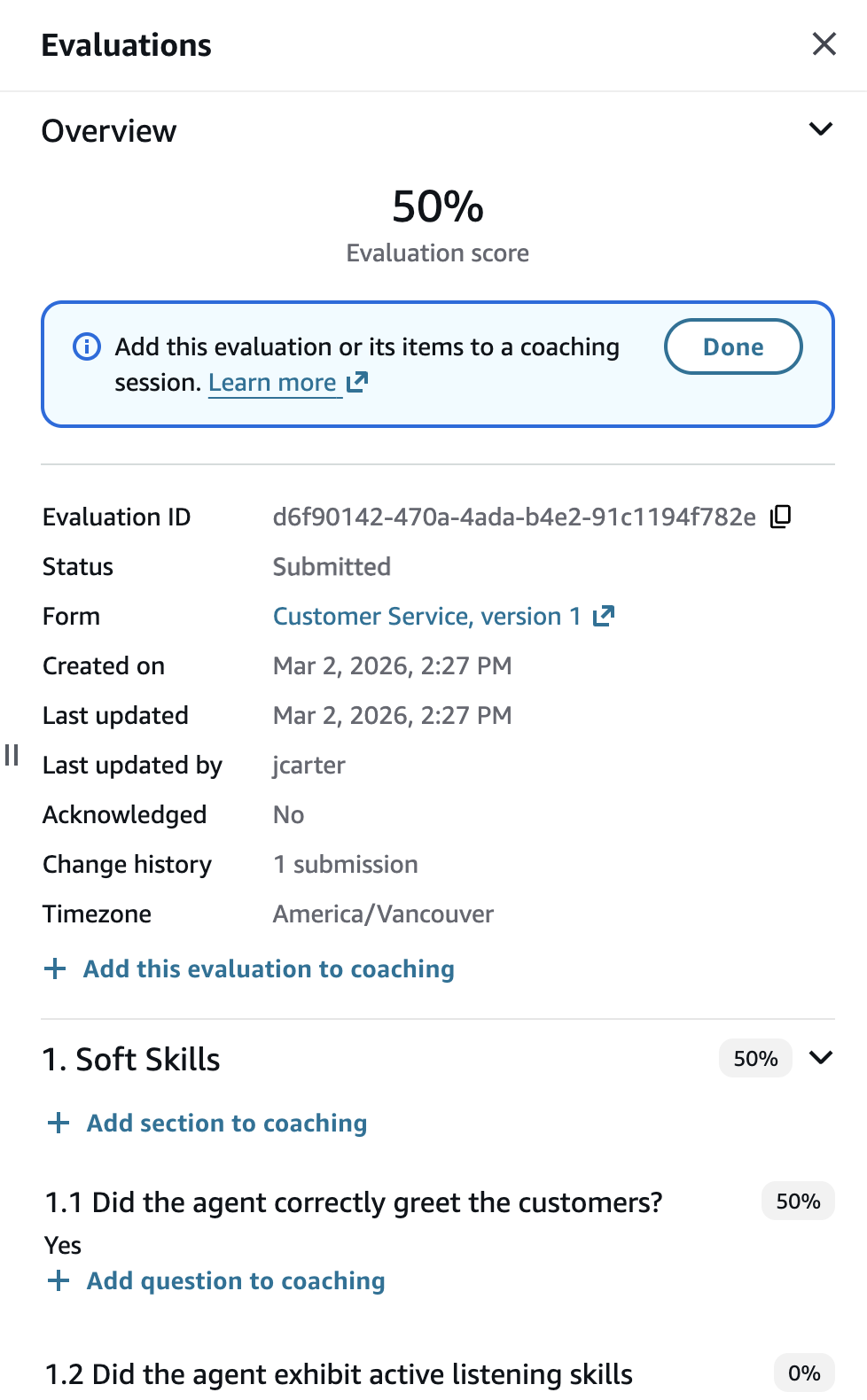 Hinzufügen von Bewertungselementen zu einer Coaching-Sitzung.
