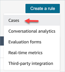 Das Dropdown-Menü „Regel erstellen“ auf der Seite „Regeln“ mit der Option „Fälle“.