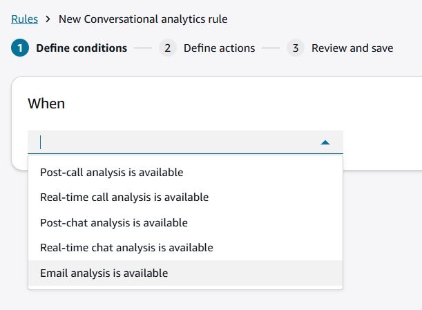 Die Seite „Neue Regel“, die Dropdown-Liste „Wann“