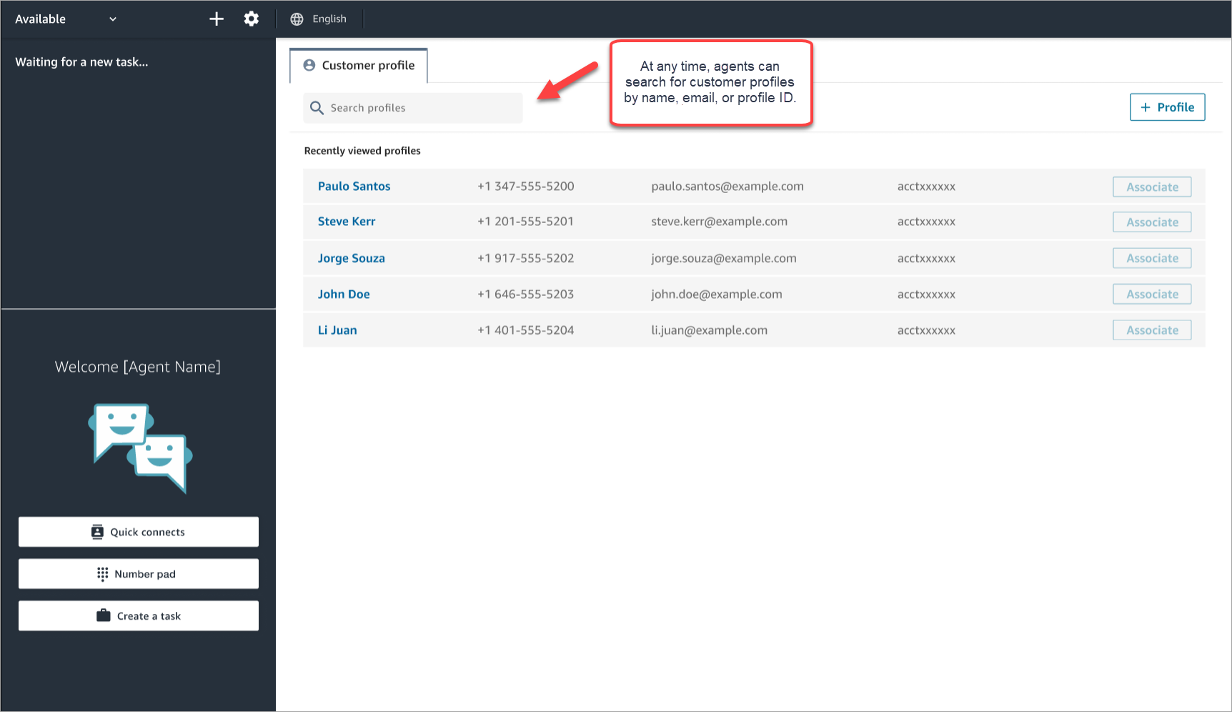 Die Registerkarte „Kundenprofil“, das Suchfeld.