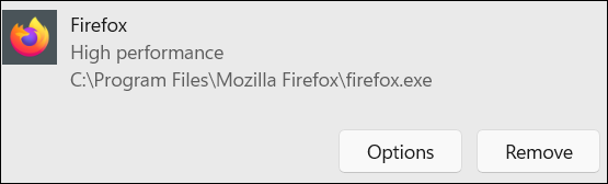 Die Schaltfläche „Optionen“ für eine hohe Leistung von Firefox.