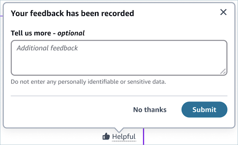 Beispiel für eine Meldung, dass Ihr Feedback aufgezeichnet wurde.