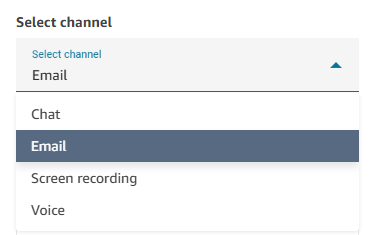 Das Kanal-Dropdown-Menü mit den Optionen Chat, E-Mail, Bildschirmaufnahme und Sprache.