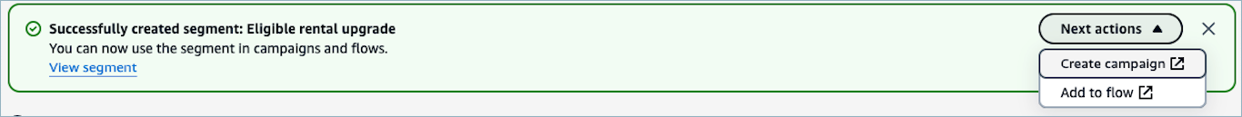 Meldung, dass das Segment erfolgreich erstellt wurde.