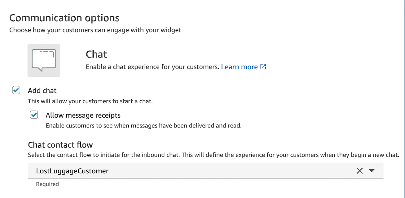 Erstellen Sie auf der Admin-Seite ein gehostetes Chat-Widget. Stellen Sie den Chat-Flow auf den von Ihnen erstellten Chat ein.
