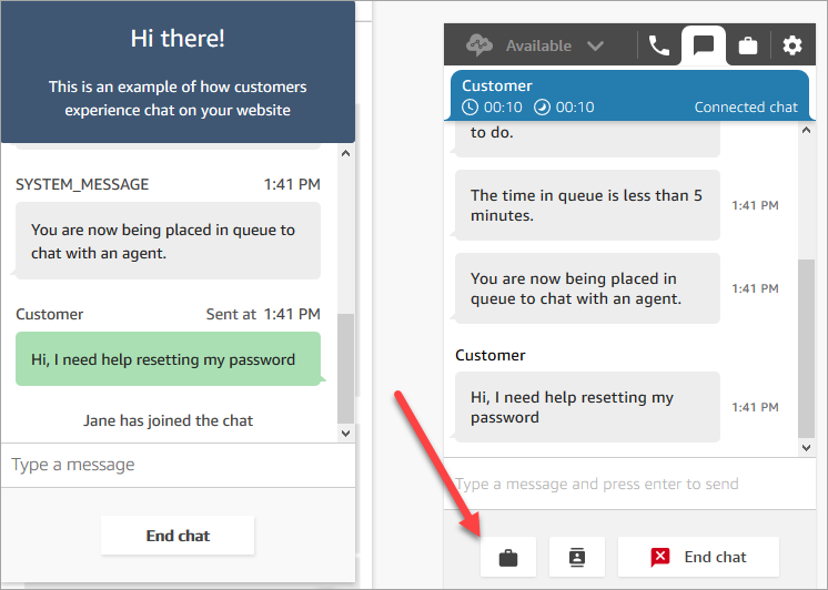 Die CCP-Seite, eine Chatunterhaltung, das Task-Icon unten auf der Seite.