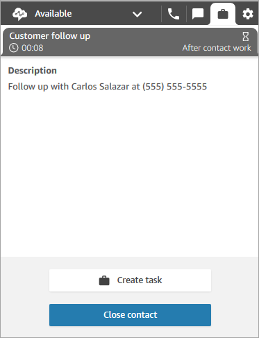 Kontaktnachbearbeitung einer Aufgabe.