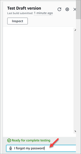 Die Seite mit dem Testentwurf der Version, das Feld zur Eingabe einer Absicht wie „Ich habe mein Passwort vergessen“.