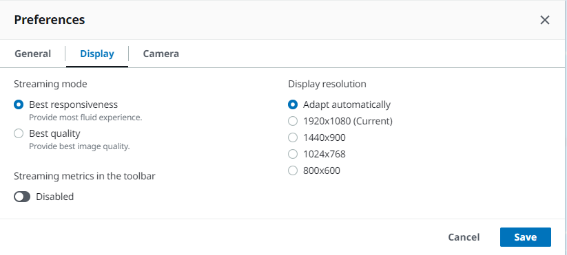 Display ist der zweite Tab von links im Einstellungs-Modal.
