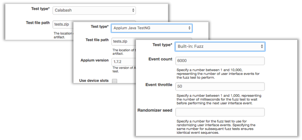 Device Farm Farm-Testtypen.