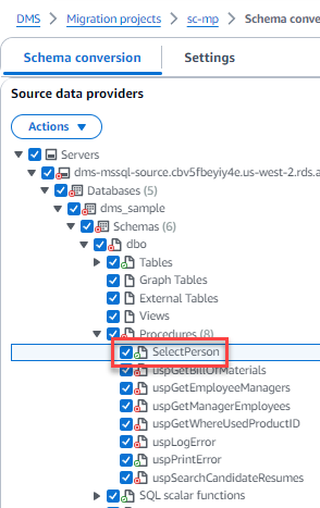 Schemakonvertierung: Strukturansicht der Quelldatenanbieter