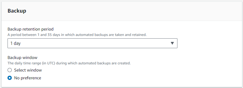 Screenshot mit dem Bereich "Backup (Sicherung)" und den Schritten zur Konfiguration des Cluster-Sicherungsfensters
