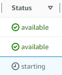 Die Statusspalte in der Cluster-Tabelle zeigt den Status „Verfügbar“ und „Startstatus“ an.