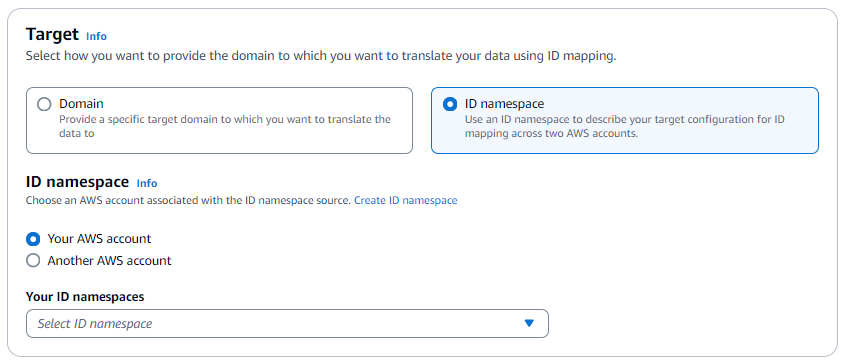 The Target field on the Specify source and target page