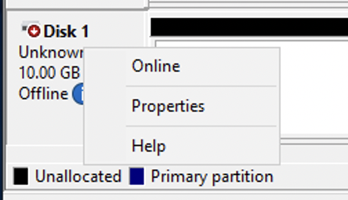 Das Fenster, das angezeigt wird, wenn sich der Cursor über Disk 1 befindet.
