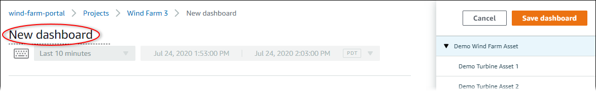 Der Dashboard-Editor, in dem „Neues Dashboard“ hervorgehoben ist.
