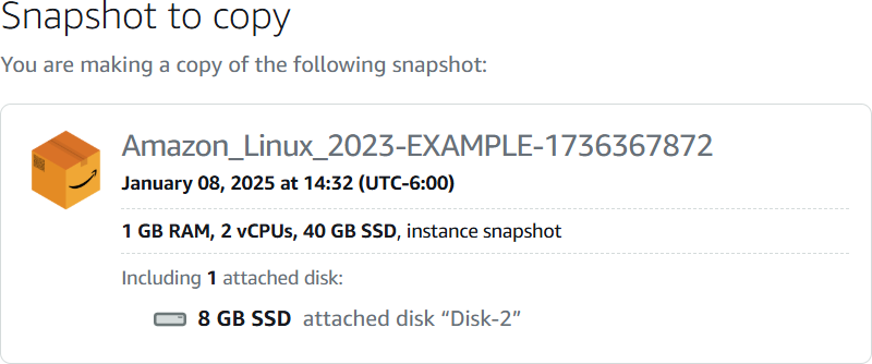 Snapshot zum Kopieren in die Amazon Lightsail-Konsole.