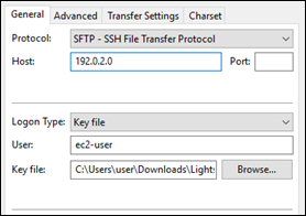 SFTP-Konfiguration in FileZilla.
