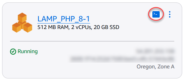 SSH-Schnellverbindung auf der Lightsail-Startseite.