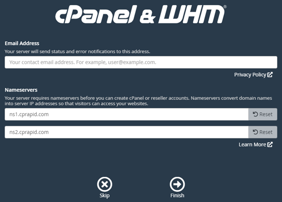 cPanel-E-Mail-Adresse und Nameserver-Konfiguration