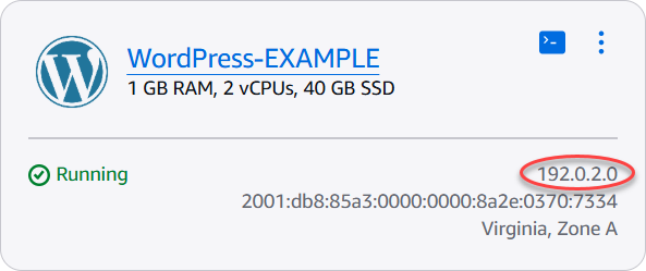 Instanz-IP-Adressen auf der Lightsail-Startseite.