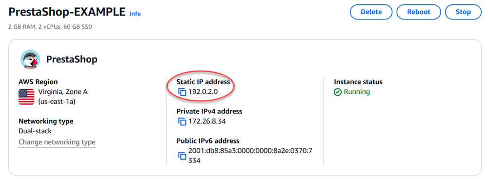 Öffentliche oder statische IP-Adresse einer Lightsail-Instanz