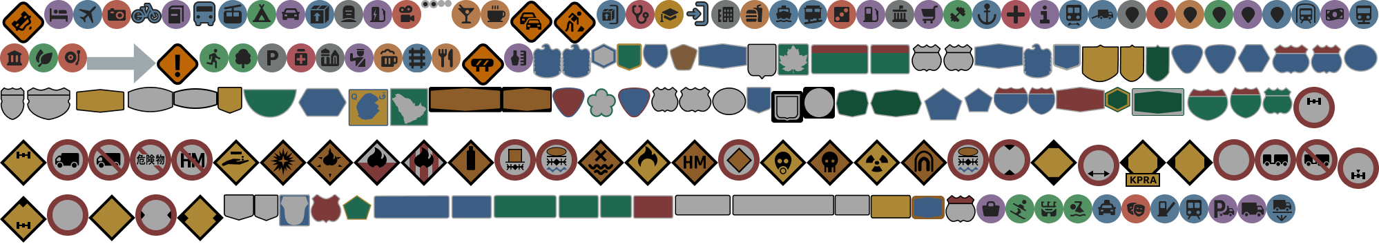 Collection of colorful icons and shapes representing various services and concepts.