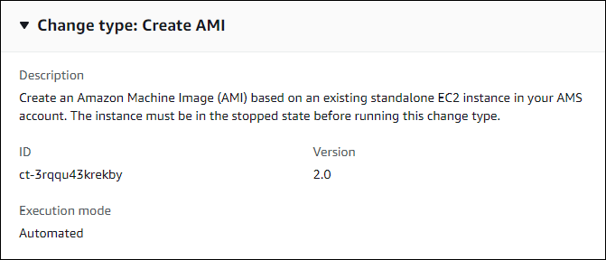 Änderung type details for creating an Amazon Machine Image (AMI) from an EC2 instance.