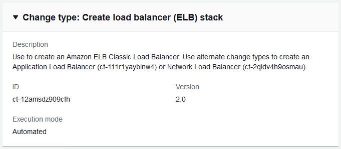 Änderung type details for creating an Amazon ELB Classic Load Balancer stack.