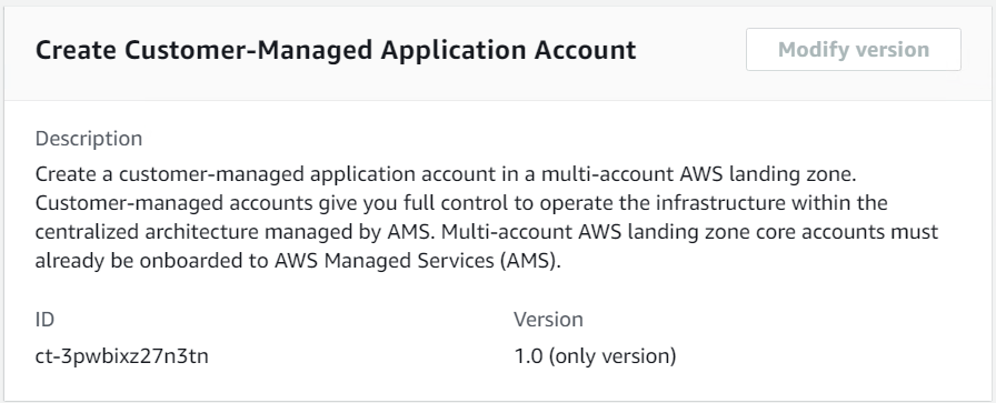 Beschreibung and details for creating a customer-managed application account in AWS.