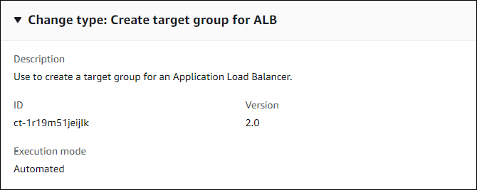 Änderung type details for creating a target group for an Application Load Balancer.