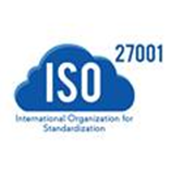 ISO 27001 logo with blue circular design and text for International Organization for Standardization.