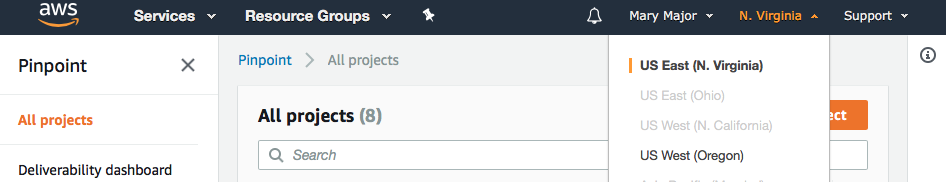 In der Dropdownliste „Region“ wird „USA Ost“ (Nord-Virginia) ausgewählt.