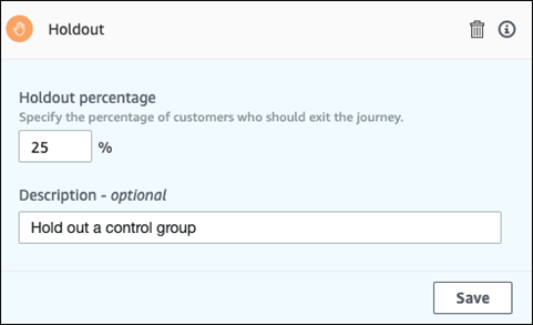 Das Holdout-Fenster zum Einrichten einer Holdout-Aktivität auf 25%.
