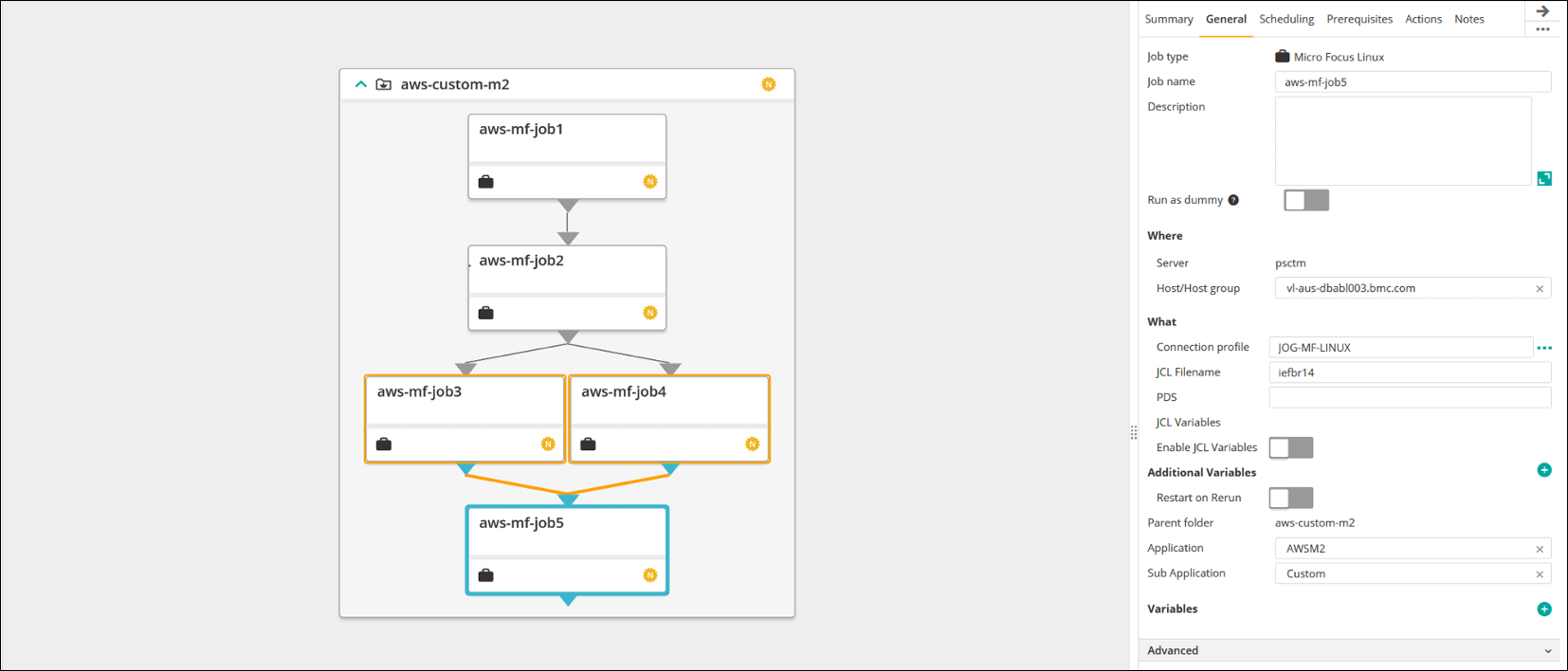 Workflow-Diagramm mit Eigenschaften im rechten Bereich.