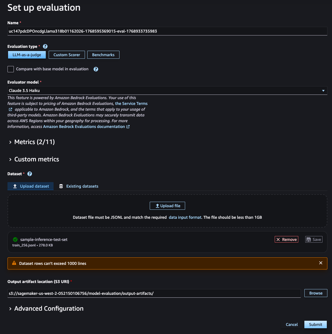Eine Minimalkonfiguration für LLMAJ-Benchmarking über Studio SageMaker