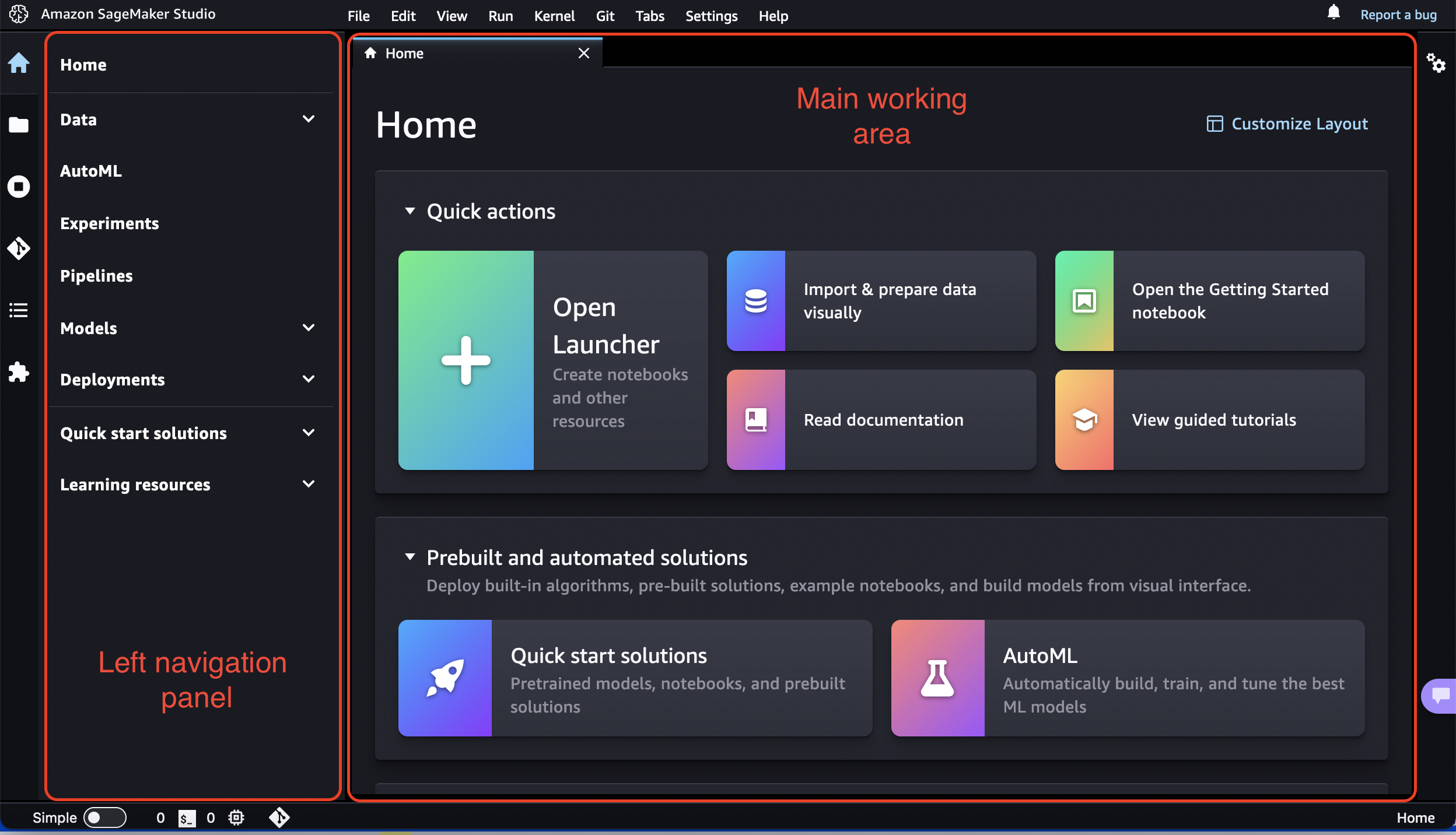 SageMaker Studio Classic-Startseite.