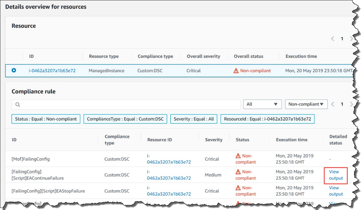 Anzeigen von Compliance-Details für einen MOF-Ausführungs-Ressourcenfehler