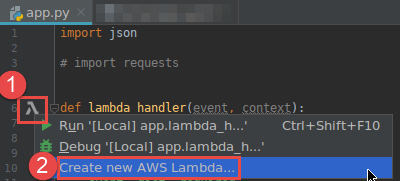 Erstellen einer AWS Lambda-Funktion durch Starten von einem vorhandenen Funktionshandler in einer Codedatei